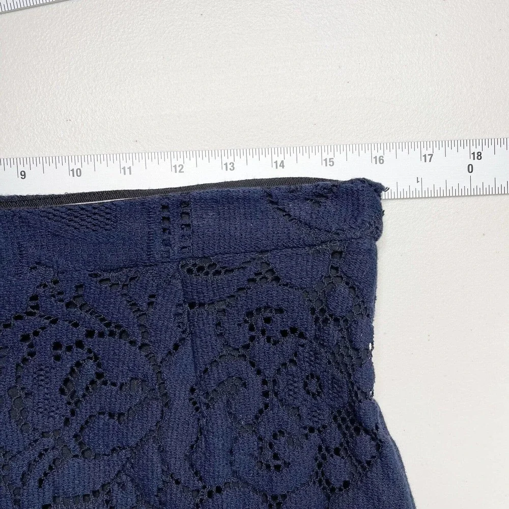 A.L.C. Lucas‎ Pencil Skirt Floral Lace Navy Blue Size 10 Lined Cotton Stretch
